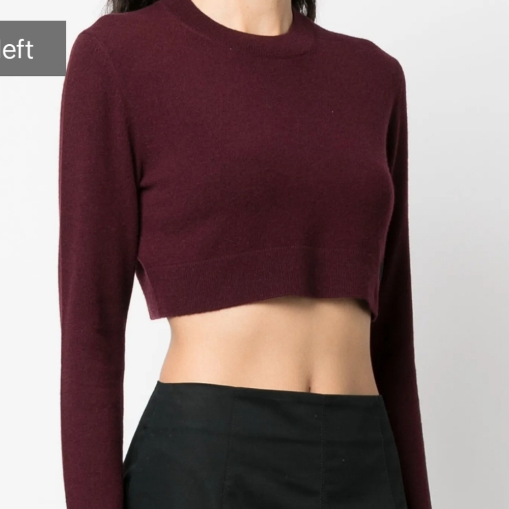 PATOU Burgundy Crew Neck Cropped Sweater, Merino Wool, XL
